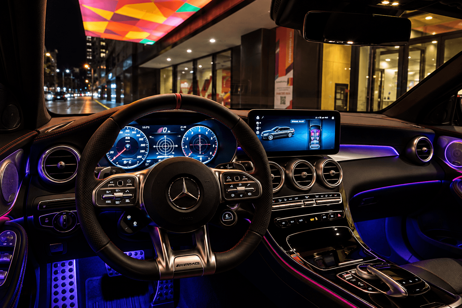 Poste de conduite du Mercedes-AMG GLC 43 avec éclairage d'ambiance
